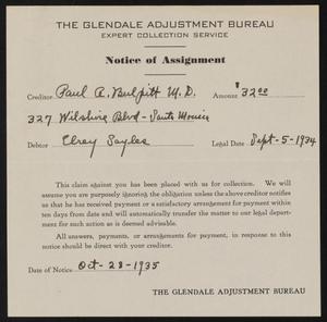 Primary view of object titled '[Glendale Adjustment Bureau Notice of Assignment]'.