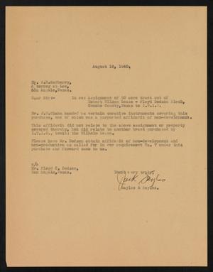 Primary view of object titled '[Letter from Jack Sayles to M. E. Sedberry, August 19,1940]'.