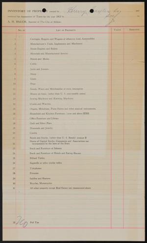 Primary view of object titled '[Inventory of Property Owned by Henry Sayles, Sr., 1912]'.