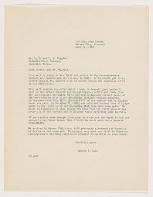 Primary view of object titled '[Letter from Edward F. Lyle to R. B. and T. D. Wiggins, July 26, 1939]'.