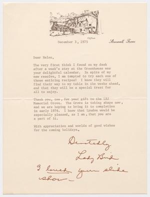 Primary view of object titled '[Letter from Lady Bird Johnson to Helen Corbitt, Decmber 3, 1975]'.