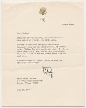 Primary view of object titled '[Letter from Lyndon B. Johnson to Helen Corbitt, July 16, 1970]'.