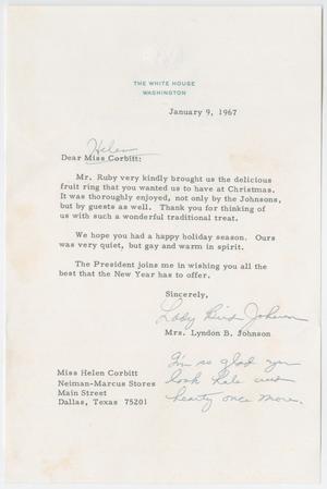 Primary view of object titled '[Letter from Lady Bird Johnson to Helen Corbitt, January 9, 1967]'.