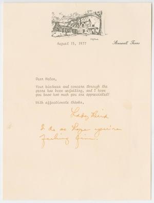 Primary view of object titled '[Letter from Lady Bird Johnson to Helen Corbitt, August 15, 1977]'.