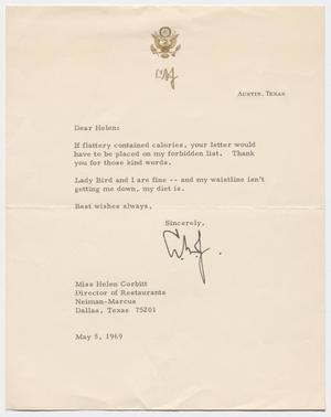 Primary view of object titled '[Letter from Lyndon B. Johnson to Helen Corbitt, May 5, 1969]'.