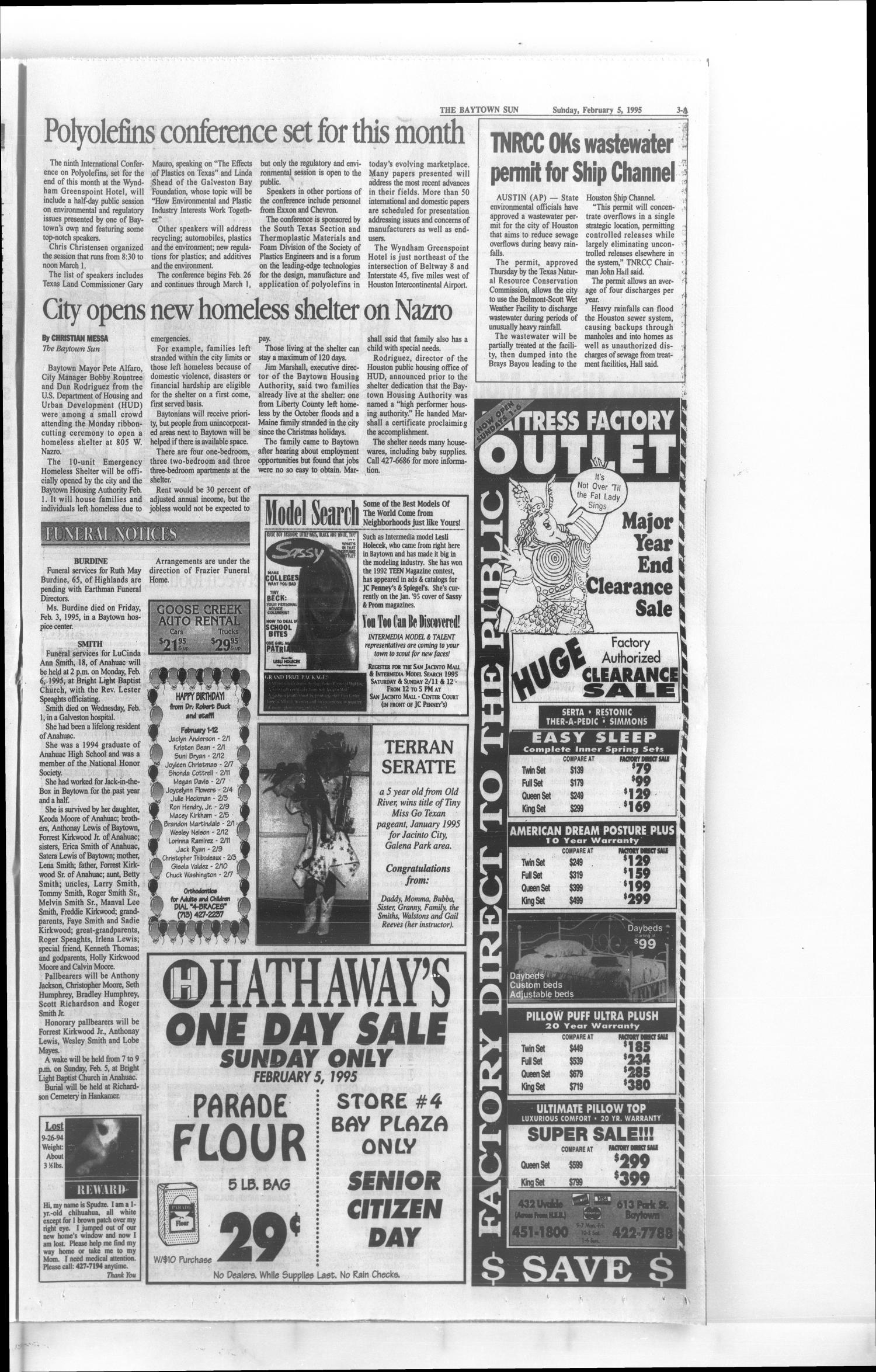 The Baytown Sun (Baytown, Tex.), Vol. 73, No. 83, Ed. 1 Sunday, February 5, 1995
                                                
                                                    [Sequence #]: 3 of 52
                                                