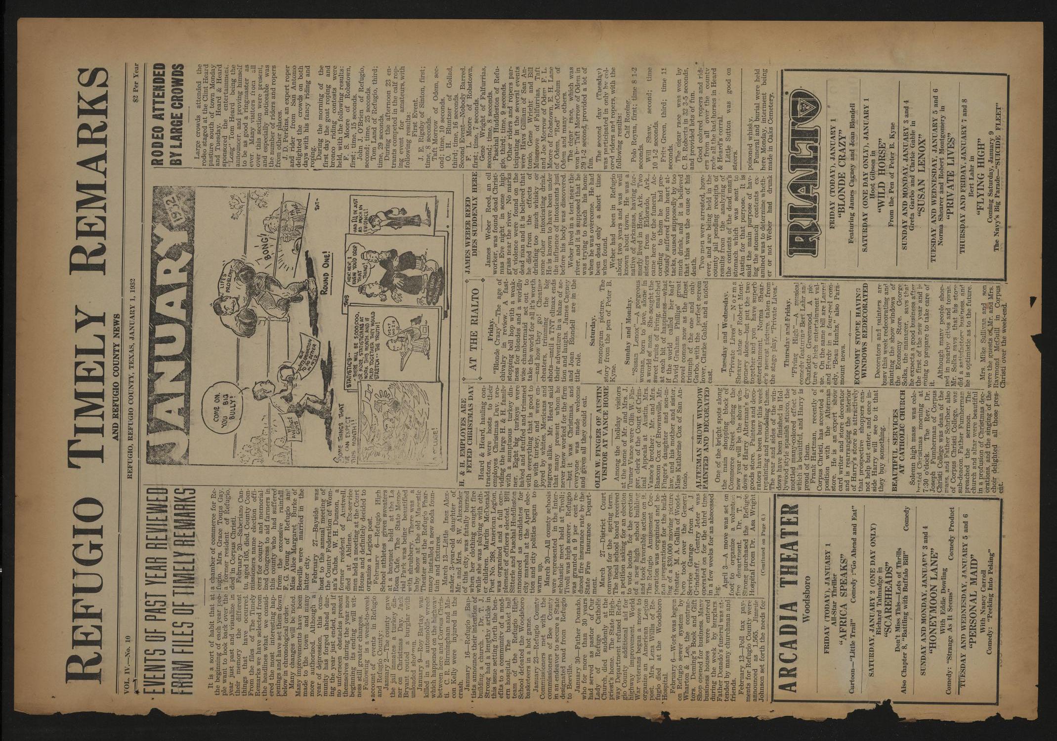Refugio Timely Remarks and Refugio County News (Refugio, Tex.), Vol. 4, No. 10, Ed. 1 Friday, January 1, 1932
                                                
                                                    [Sequence #]: 1 of 6
                                                