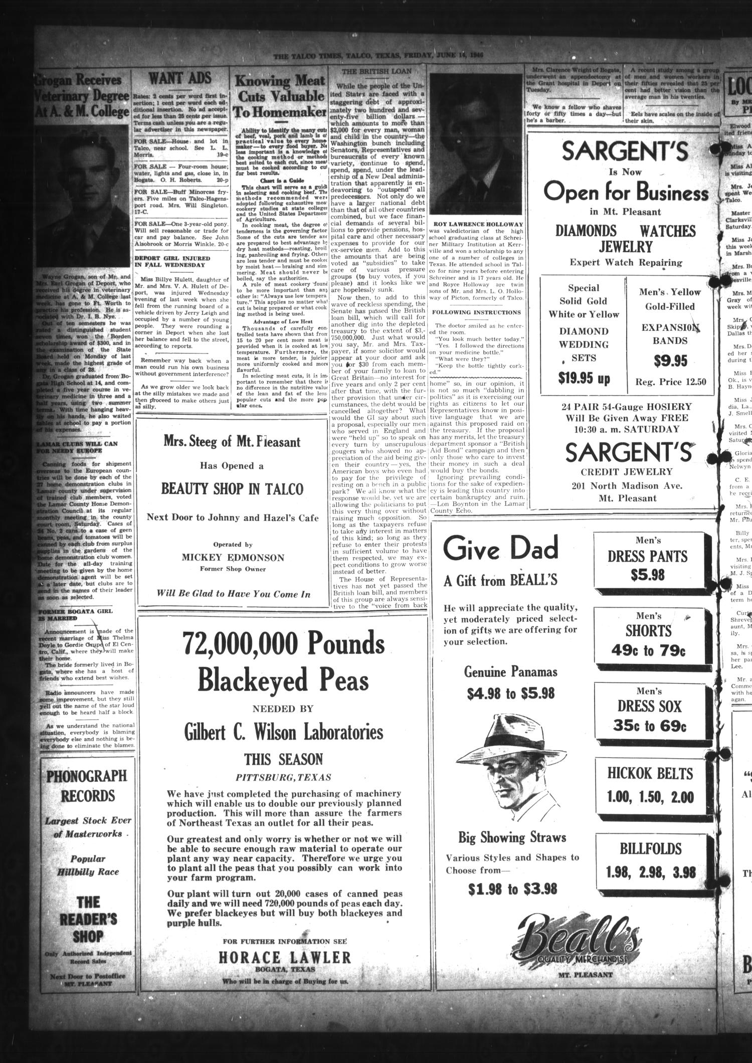 The Talco Times (Talco, Tex.), Vol. 11, No. 18, Ed. 1 Friday, June 14, 1946
                                                
                                                    [Sequence #]: 4 of 6
                                                