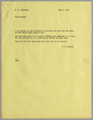 Primary view of object titled '[Letter from I. H. Kempner to R. M. Armstrong, June 1, 1955]'.