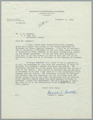 Primary view of object titled '[Letter from Homer L. Bruce to I. H. Kempner, November 11, 1955]'.