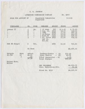 Primary view of object titled '[Invoice for Cattle Account, May 3, 1955]'.
