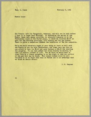 Primary view of object titled '[Letter from I. H. Kempner to Thomas L. James, February 8, 1955]'.