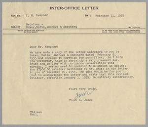 Primary view of object titled '[Letter from Thomas L. James to I. H. Kempner, February 11, 1955]'.