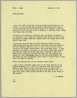 Primary view of object titled '[Letter from I. H. Kempner to Thomas L. James, December 3, 1955]'.