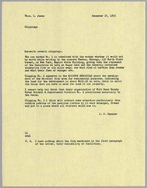 Primary view of object titled '[Letter from I. H. Kempner to Thomas L. James, December 27, 1955]'.