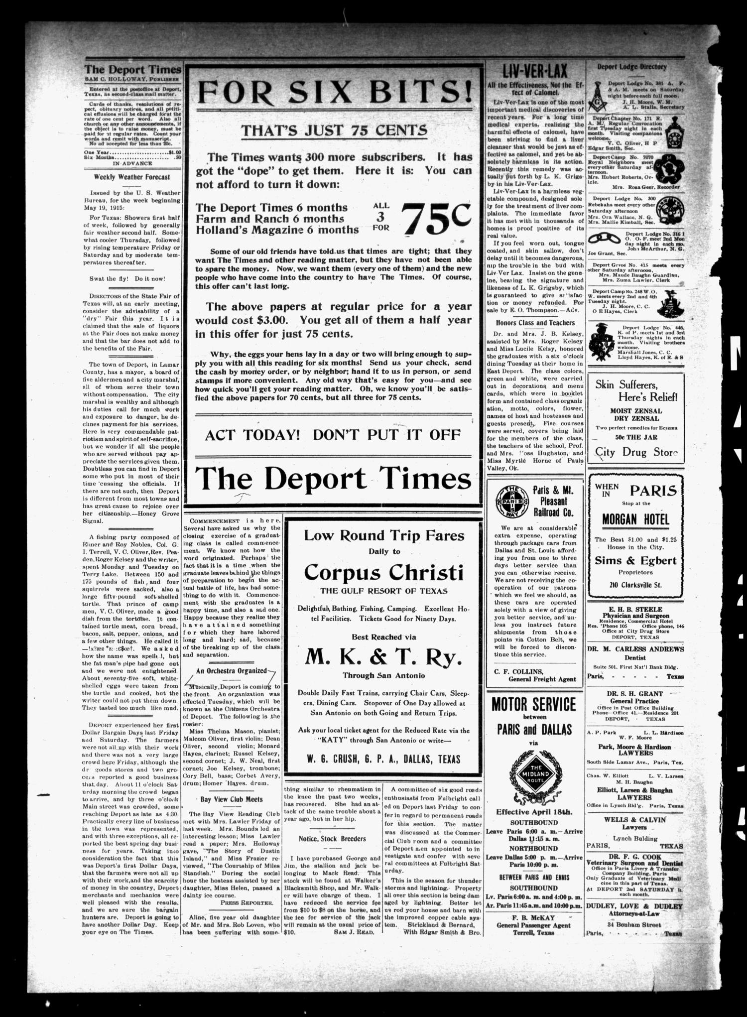 The Deport Times (Deport, Tex.), Vol. 7, No. 16, Ed. 1 Friday, May 21, 1915
                                                
                                                    [Sequence #]: 2 of 4
                                                