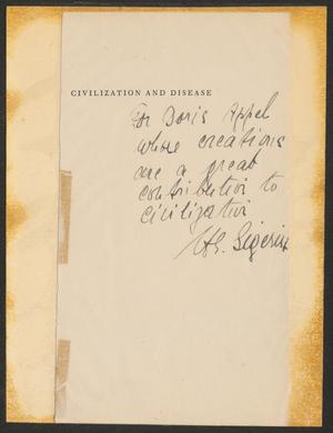 Primary view of object titled '[Note from Henry E. Sigerist to Doris Appel]'.