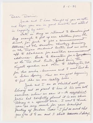 Primary view of object titled '[Letter from Kathy McGovern to Doris Appel, August 6, 1986]'.