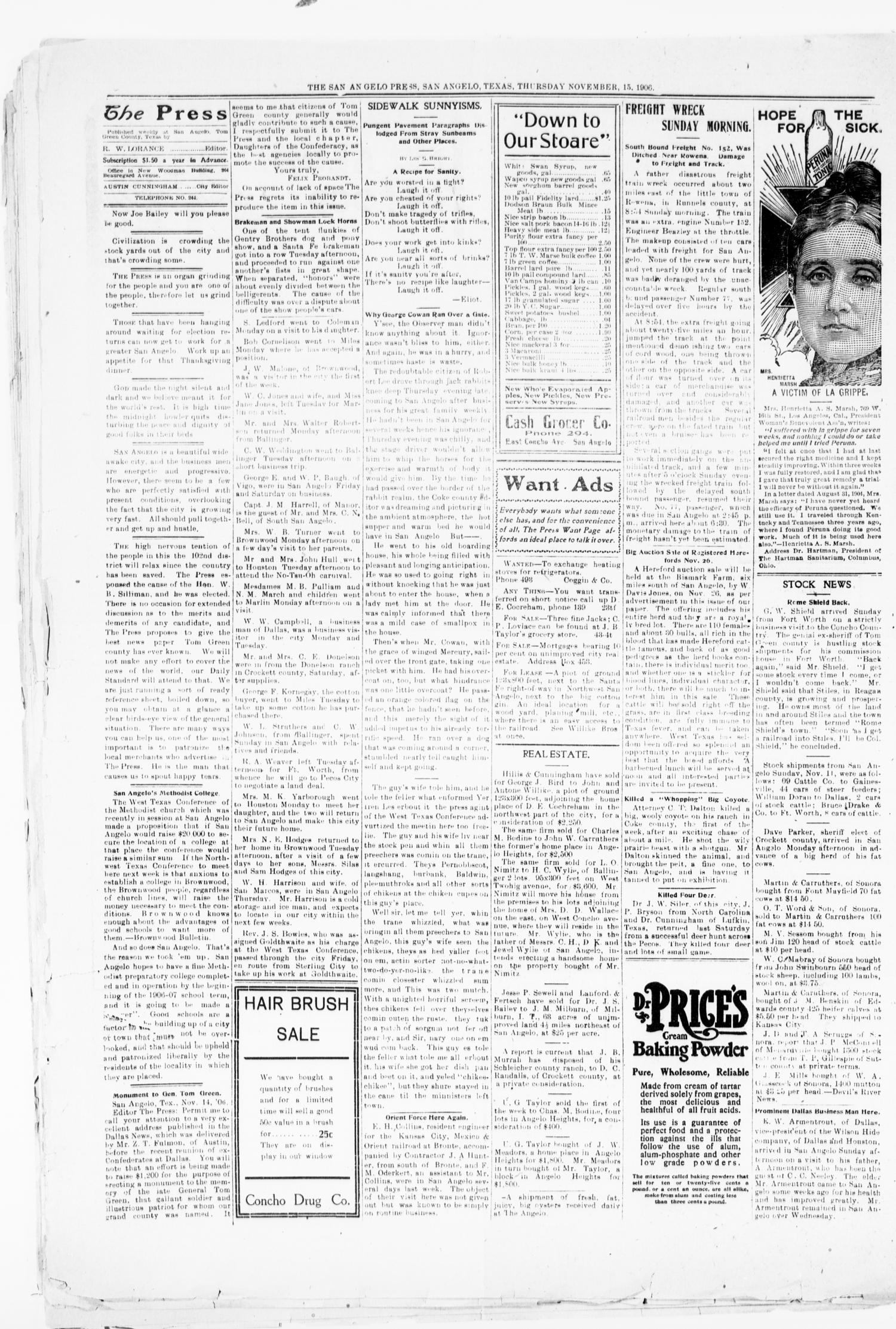 The San Angelo Press. (San Angelo, Tex.), Vol. 10, No. 46, Ed. 1, Thursday, November 15, 1906
                                                
                                                    [Sequence #]: 4 of 8
                                                