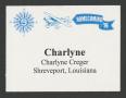 Text: [Homecoming '96 Name Tag for Charlyne Creger]