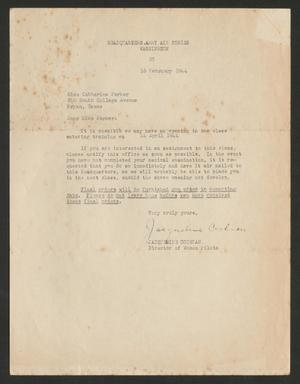 Primary view of object titled '[Letter from Jacqueline Cochran to Catherine Parker, February 16, 1944]'.