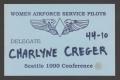 Text: [1990 WASP Conference Tag for Charlyne Creger]