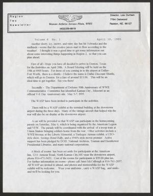 Primary view of object titled 'WASP Region Two Newsletter, Volume 4, Number 1, April 10, 1995'.