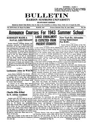 Primary view of object titled 'Bulletin: Hardin-Simmons University, Ex-Student Edition, March 1943'.