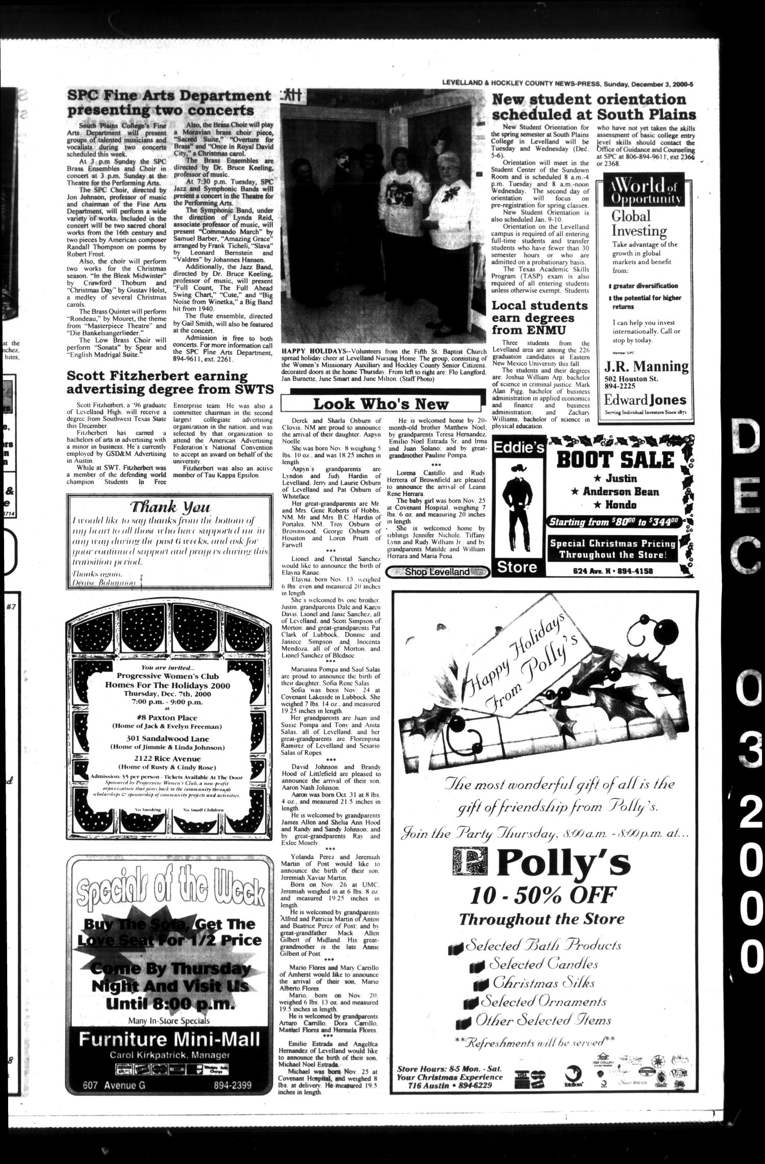 Levelland and Hockley County News-Press (Levelland, Tex.), Vol. 22, No. 71, Ed. 1 Sunday, December 3, 2000
                                                
                                                    [Sequence #]: 5 of 30
                                                