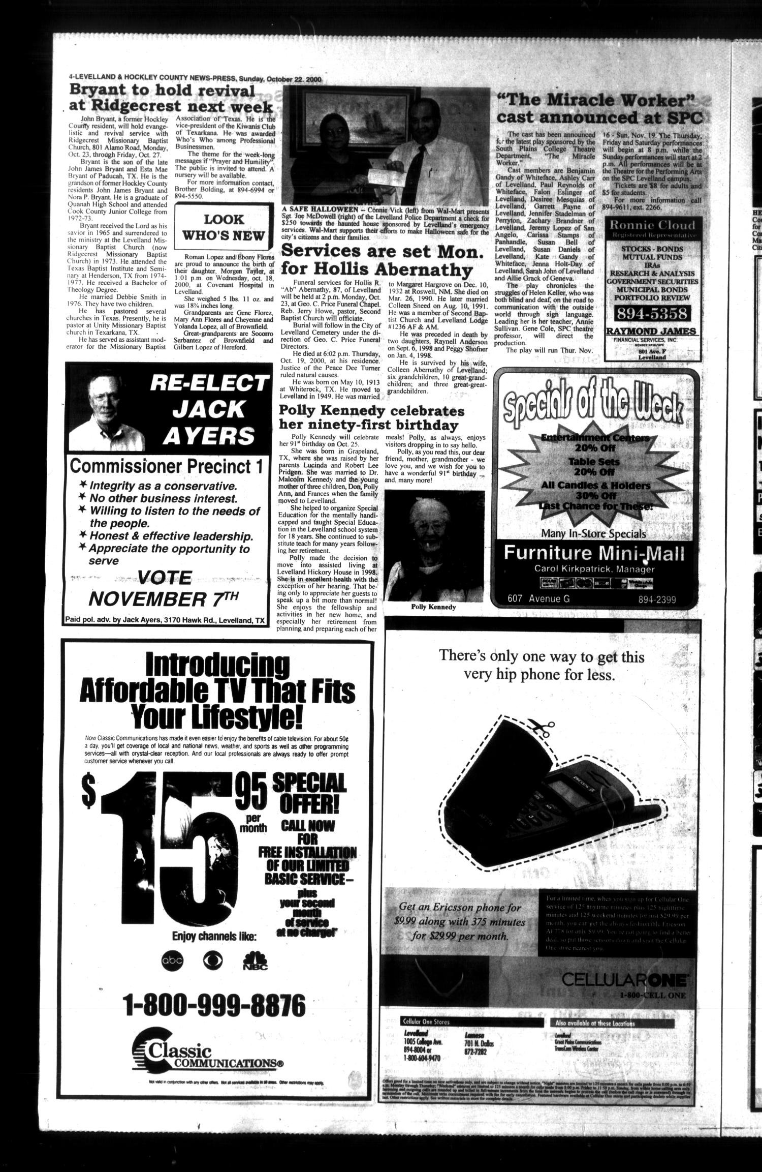 Levelland and Hockley County News-Press (Levelland, Tex.), Vol. 22, No. 59, Ed. 1 Sunday, October 22, 2000
                                                
                                                    [Sequence #]: 4 of 38
                                                