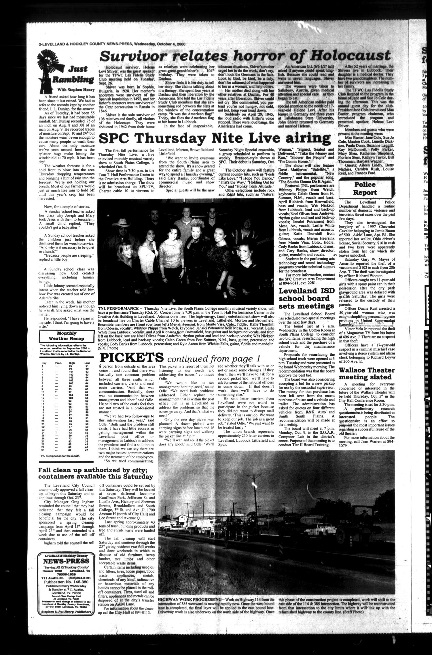 Levelland and Hockley County News-Press (Levelland, Tex.), Vol. 22, No. 54, Ed. 1 Wednesday, October 4, 2000
                                                
                                                    [Sequence #]: 2 of 21
                                                