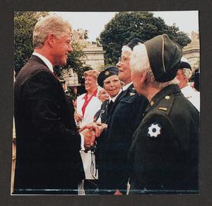 Primary view of object titled '[Charlyne Creger Shaking Hands With Bill Clinton]'.