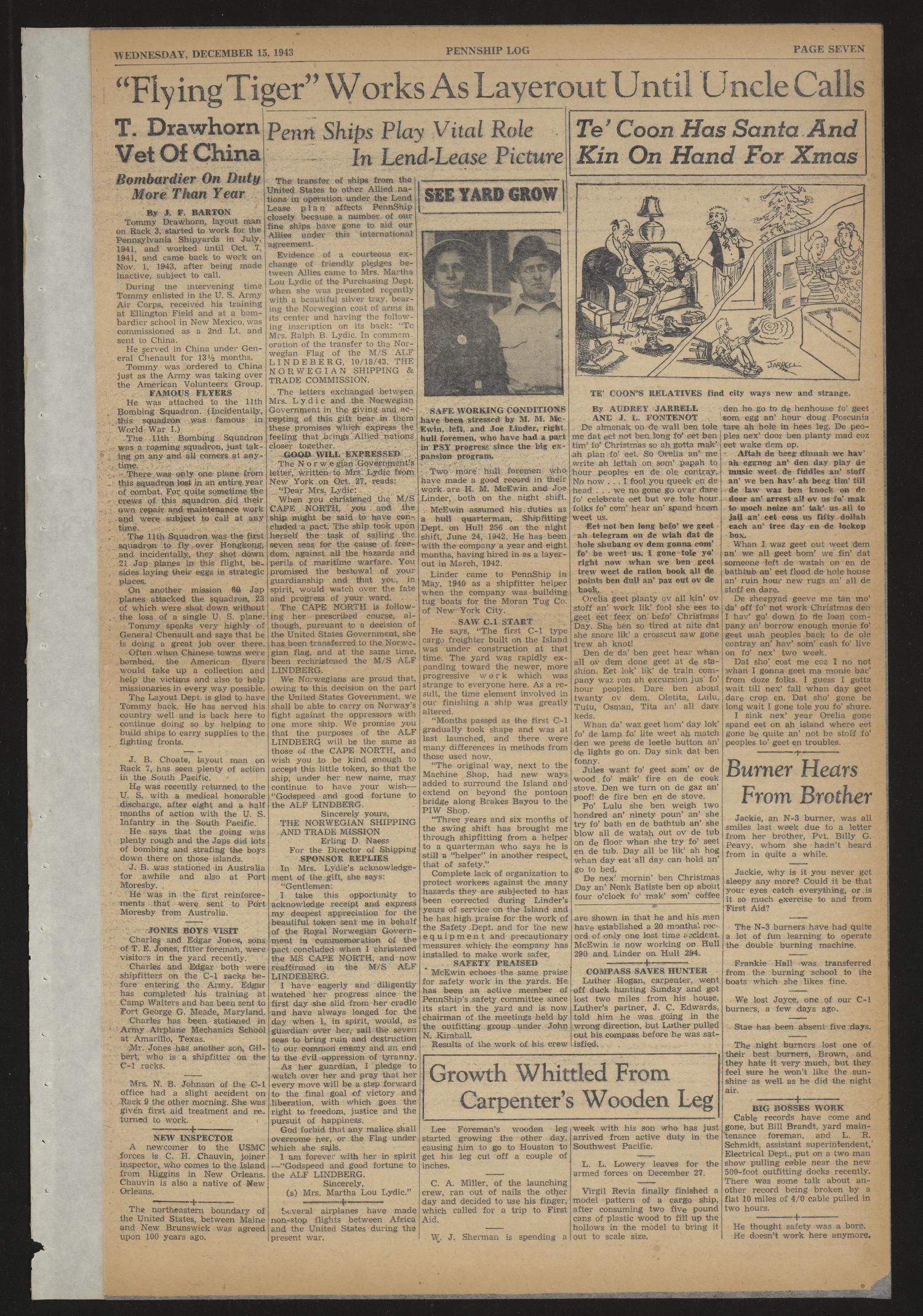 Pennship Log (Beaumont, Tex.), Vol. 2, No. 2, Ed. 1 Wednesday, December 15, 1943
                                                
                                                    [Sequence #]: 7 of 8
                                                