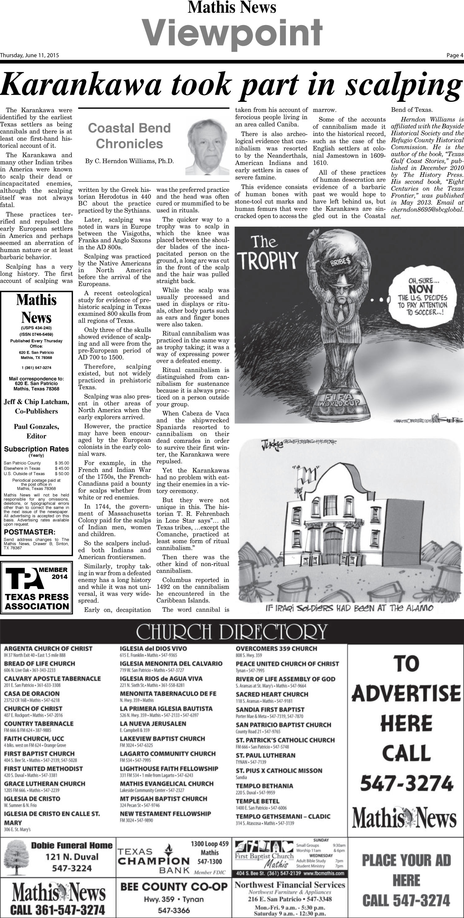 Mathis News (Mathis, Tex.), Vol. 89, No. 24, Ed. 1 Thursday, June 11, 2015
                                                
                                                    [Sequence #]: 4 of 10
                                                