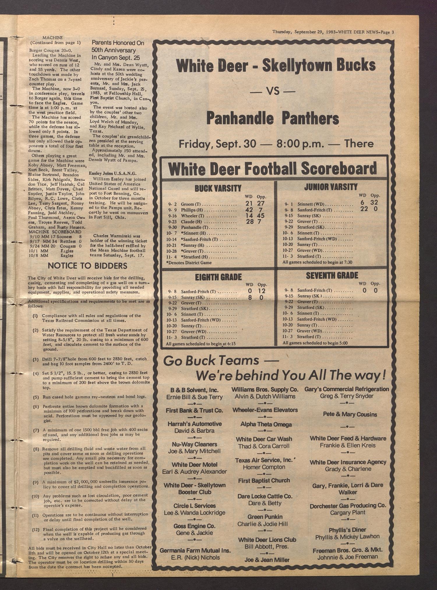 White Deer News (White Deer, Tex.), Vol. 24, No. 25, Ed. 1 Thursday, September 29, 1983
                                                
                                                    [Sequence #]: 3 of 8
                                                