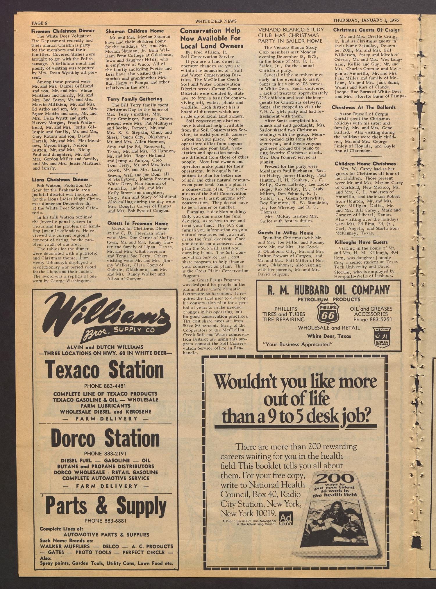 White Deer News (White Deer, Tex.), Vol. 16, No. 46, Ed. 1 Thursday, January 1, 1976
                                                
                                                    [Sequence #]: 6 of 8
                                                