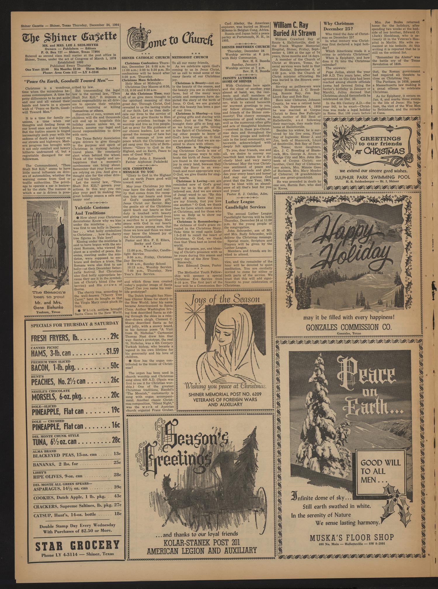 The Shiner Gazette (Shiner, Tex.), Vol. 72, No. 52, Ed. 1 Thursday, December 24, 1964
                                                
                                                    [Sequence #]: 4 of 15
                                                