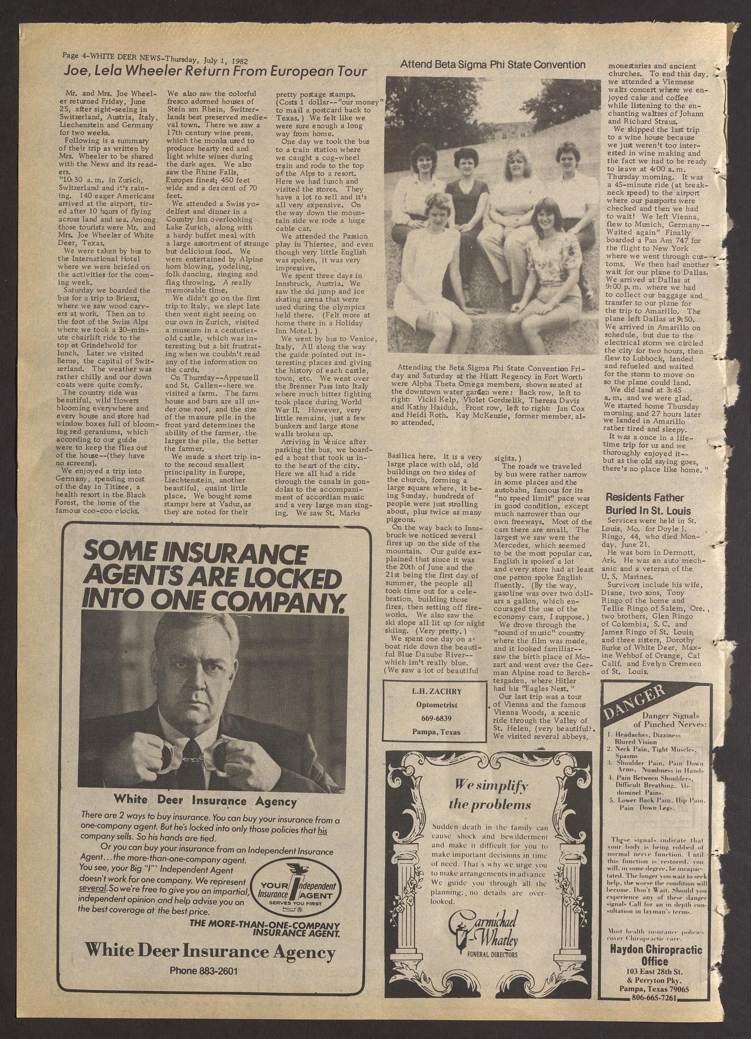 White Deer News (White Deer, Tex.), Vol. 23, No. 15, Ed. 1 Thursday, July 1, 1982
                                                
                                                    [Sequence #]: 4 of 8
                                                