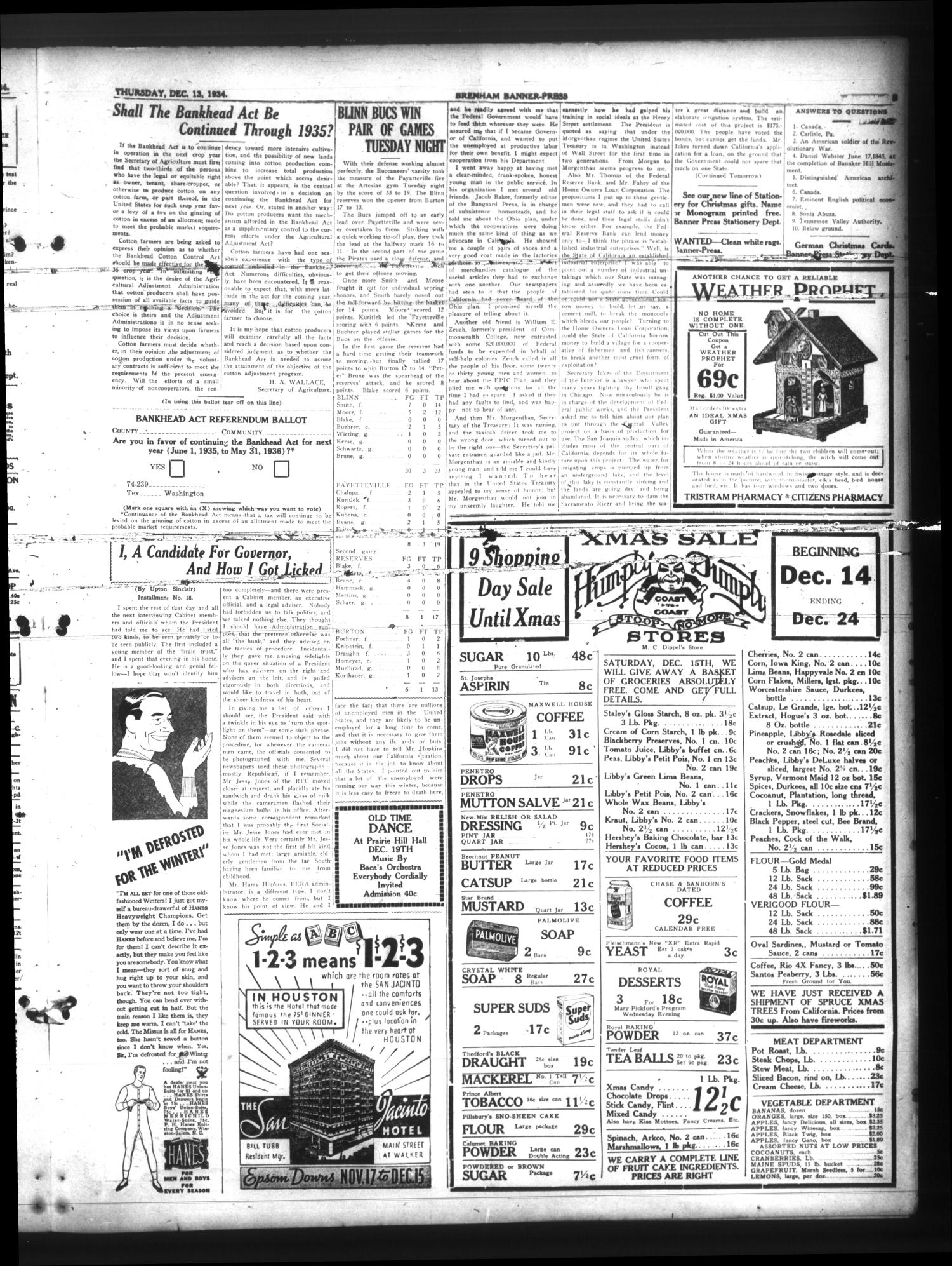 Brenham Banner-Press (Brenham, Tex.), Vol. 51, No. 223, Ed. 1 Thursday, December 13, 1934
                                                
                                                    [Sequence #]: 3 of 4
                                                