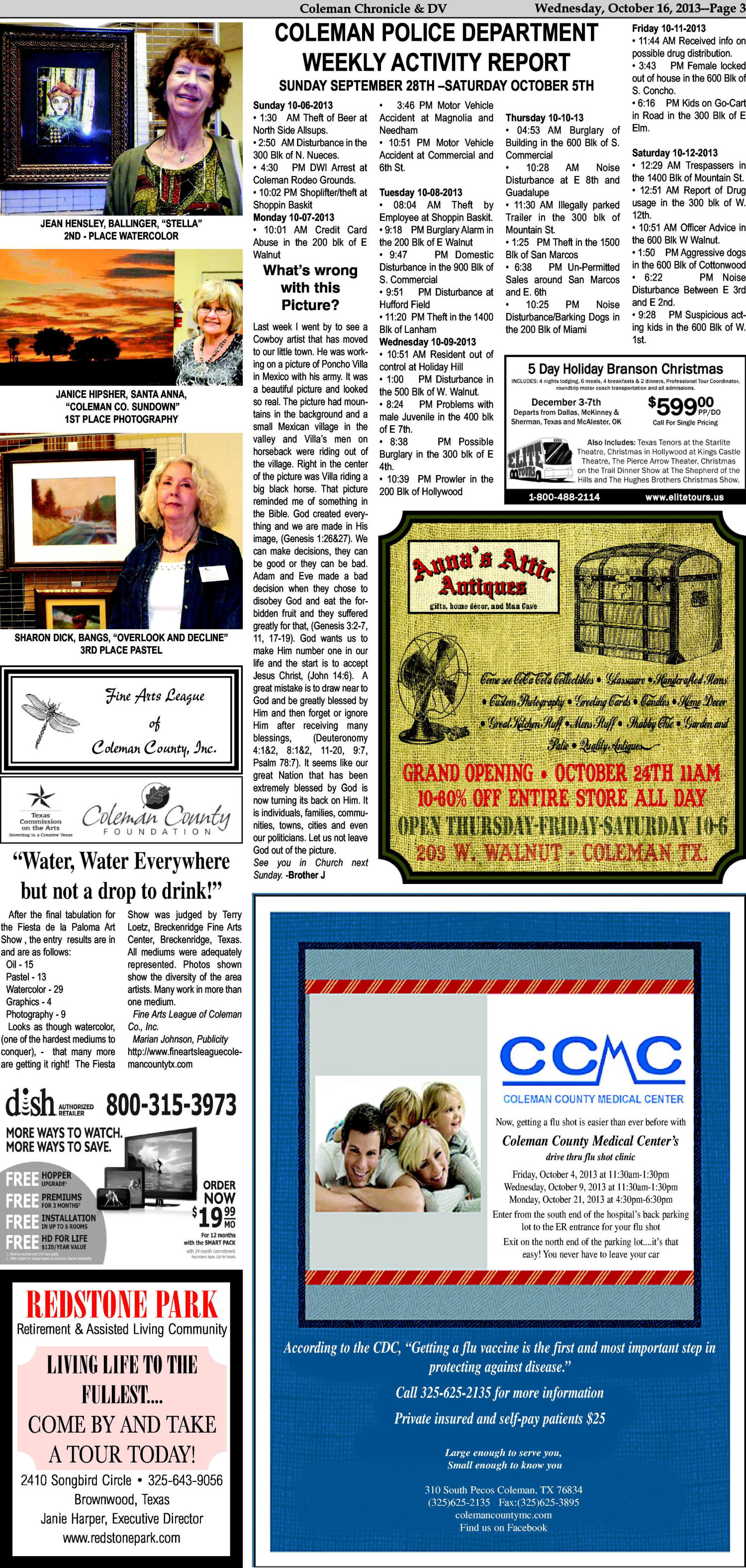 Coleman Chronicle and Democrat-Voice (Coleman, Tex.), Vol. 133, No. 41, Ed. 1 Wednesday, October 16, 2013
                                                
                                                    [Sequence #]: 3 of 22
                                                