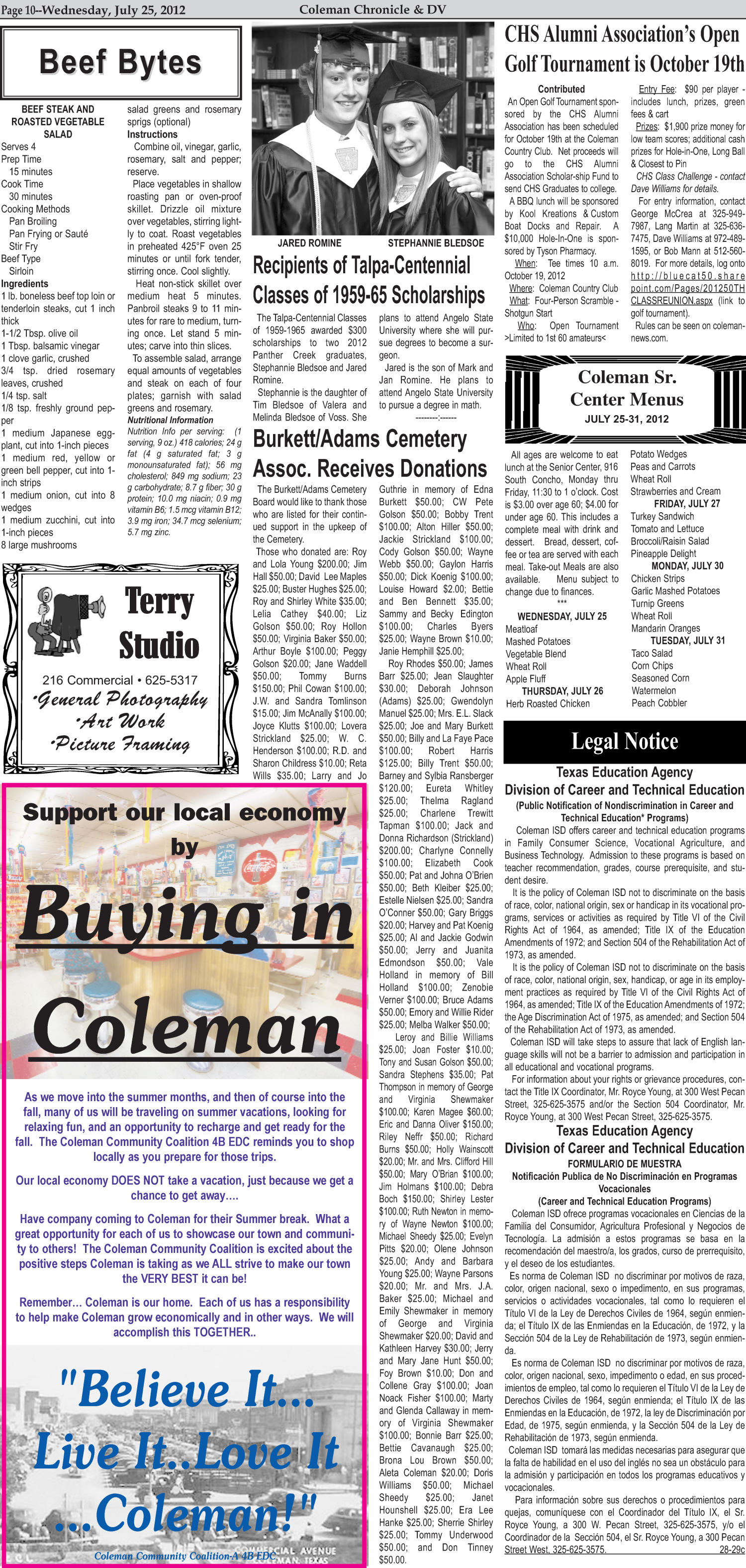 Coleman Chronicle and Democrat-Voice (Coleman, Tex.), Vol. 132, No. 29, Ed. 1 Wednesday, July 25, 2012
                                                
                                                    [Sequence #]: 10 of 16
                                                