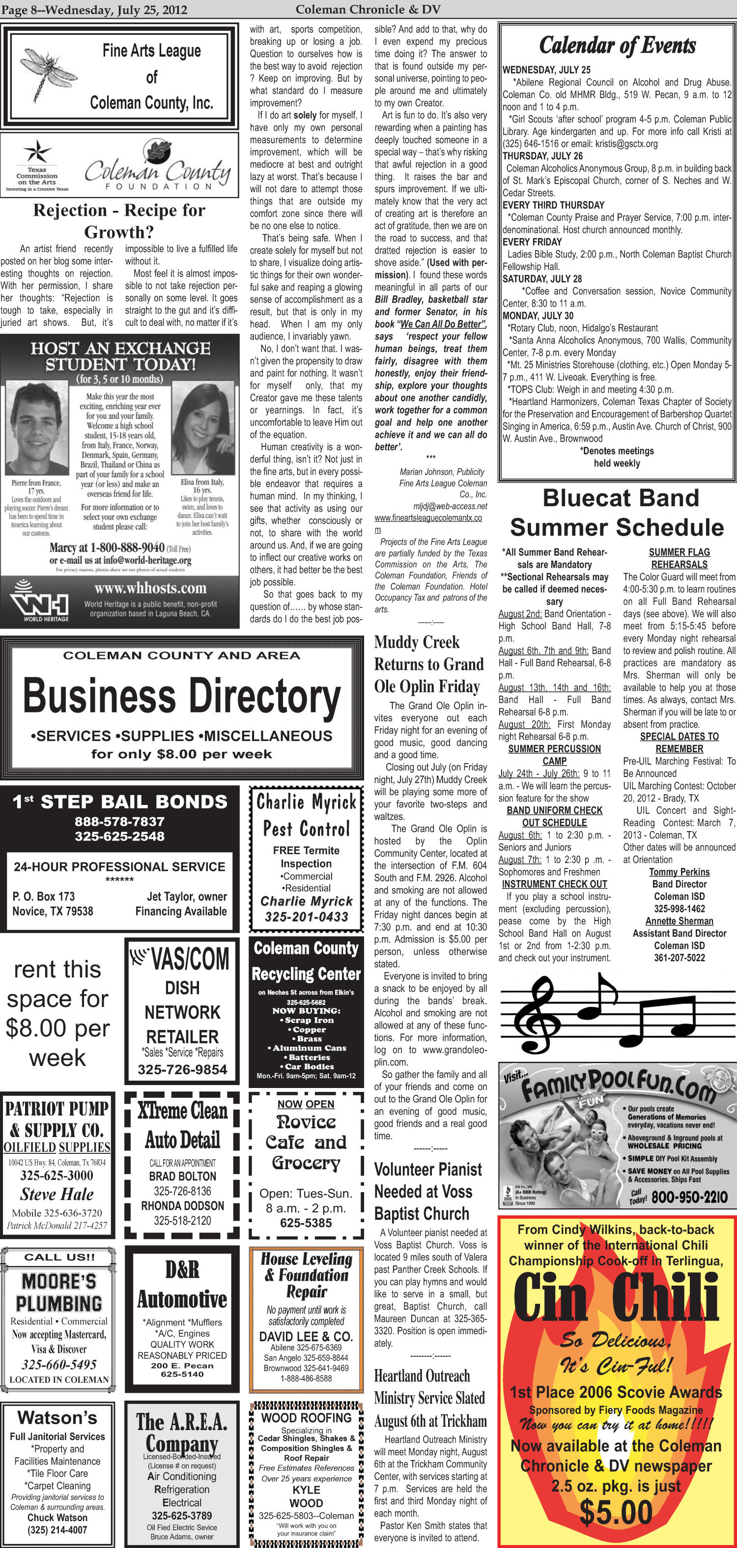 Coleman Chronicle and Democrat-Voice (Coleman, Tex.), Vol. 132, No. 29, Ed. 1 Wednesday, July 25, 2012
                                                
                                                    [Sequence #]: 8 of 16
                                                