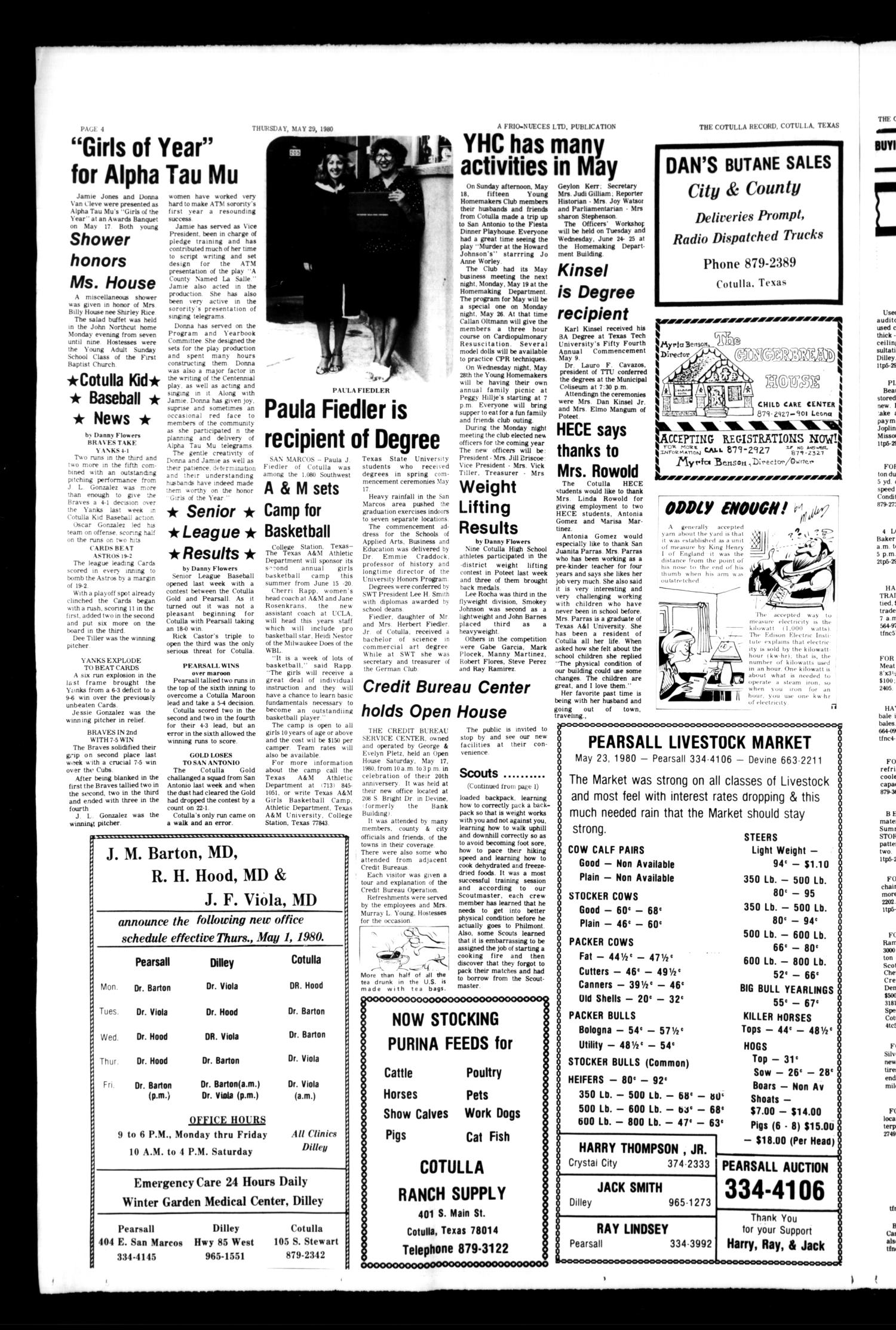 The Cotulla Record (Cotulla, Tex.), Vol. 80, No. 7, Ed. 1 Thursday, May 29, 1980
                                                
                                                    [Sequence #]: 4 of 8
                                                
