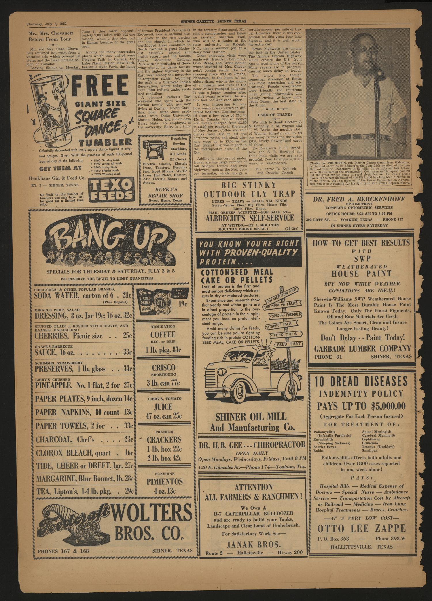 The Shiner Gazette (Shiner, Tex.), Vol. 60, No. 27, Ed. 1 Thursday, July 3, 1952
                                                
                                                    [Sequence #]: 10 of 12
                                                