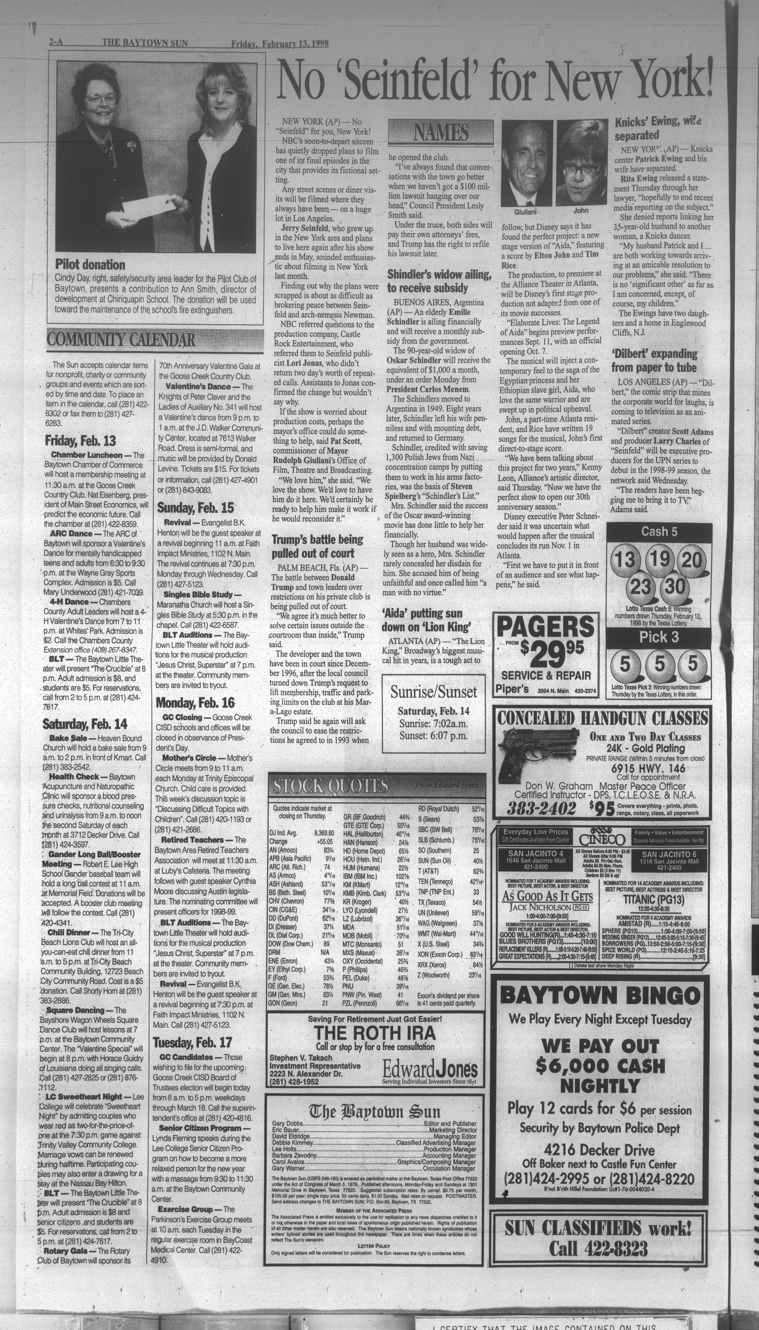 The Baytown Sun (Baytown, Tex.), Vol. 76, No. 90, Ed. 1 Friday, February 13, 1998
                                                
                                                    [Sequence #]: 2 of 20
                                                