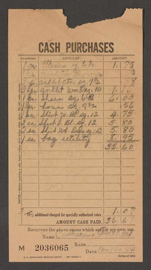 Primary view of object titled '[Receipt of Cash Purchases, October 16, 1944]'.