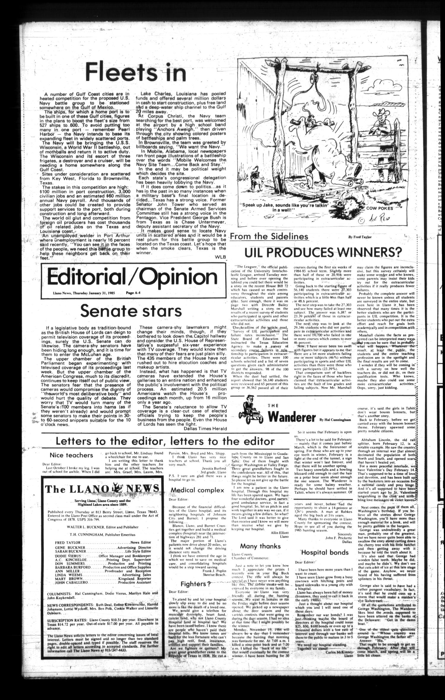 The Llano News (Llano, Tex.), Vol. 94, No. 14, Ed. 1 Thursday, January 31, 1985
                                                
                                                    [Sequence #]: 4 of 24
                                                