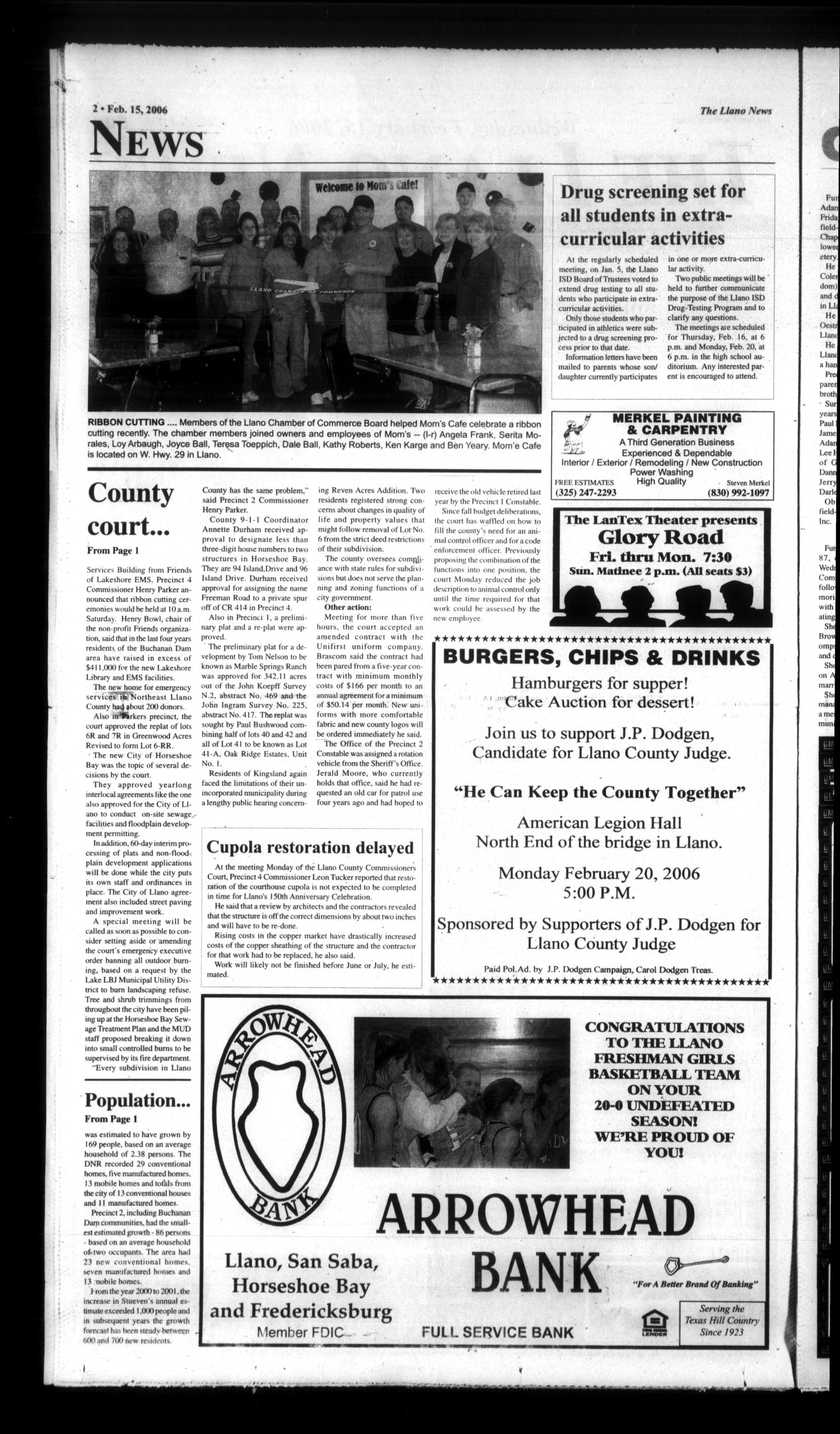 The Llano News (Llano, Tex.), Vol. 118, No. 20, Ed. 1 Wednesday, February 15, 2006
                                                
                                                    [Sequence #]: 2 of 20
                                                