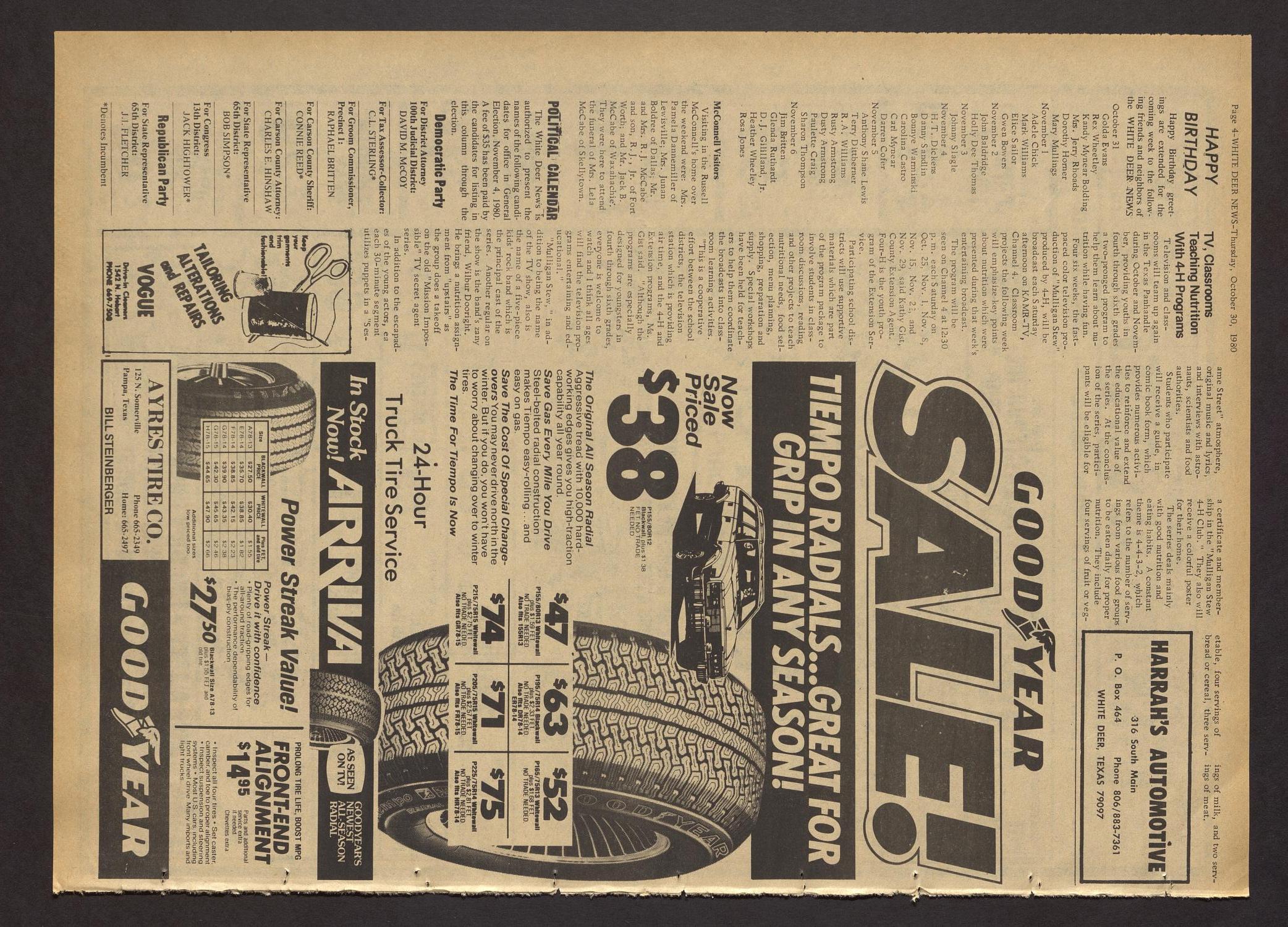 White Deer News (White Deer, Tex.), Vol. 21, No. 32, Ed. 1 Thursday, October 30, 1980
                                                
                                                    [Sequence #]: 4 of 16
                                                