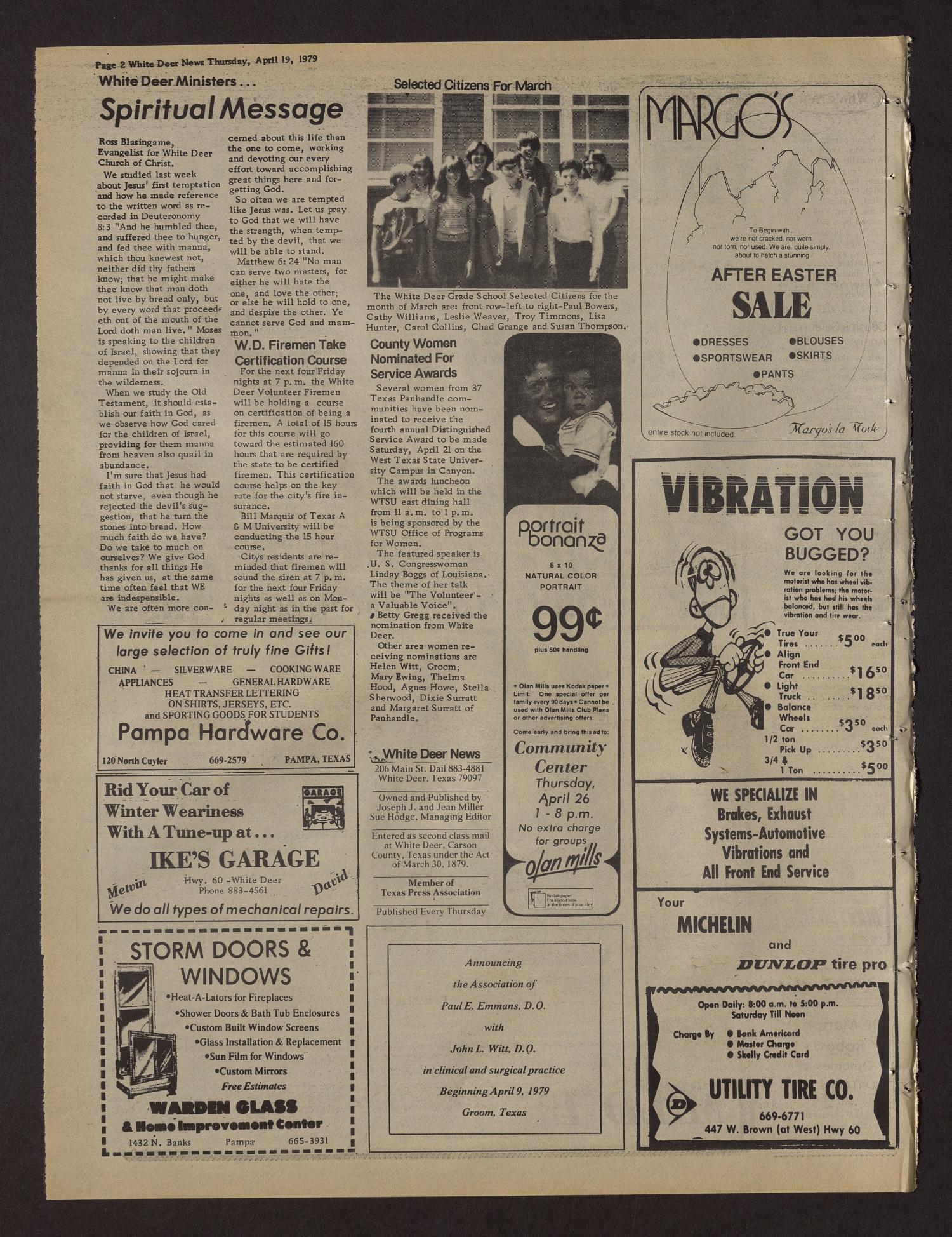 White Deer News (White Deer, Tex.), Vol. 20, No. 8, Ed. 1 Thursday, April 19, 1979
                                                
                                                    [Sequence #]: 2 of 8
                                                